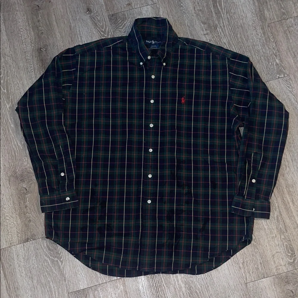 Polo by Ralph Lauren Men's Checkered Shirt - navy and Green xl 100% cotton